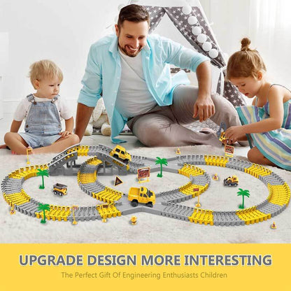 Durable, colorful flexible race track pieces interlocking for a DIY construction toy