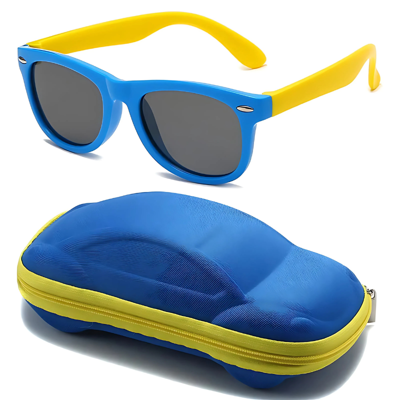 Kids' flexible UV400 round sunglasses, polarized for boys and girls, TR90 frame for outdoor play.