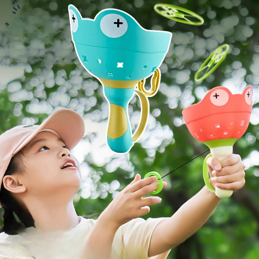 Kids' Flying Disc Launcher outdoor toy with 4 colorful discs, ready for active play
