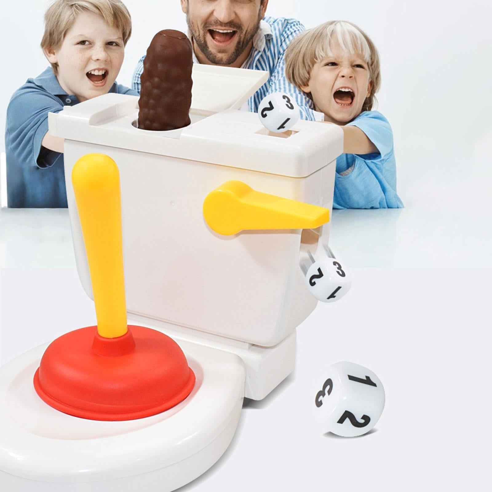 Novelty Flying Poop toy pieces, colorful and soft, used in a competitive kids' family game.