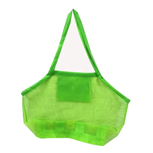 Close-up of the durable mesh fabric of a kids' foldable beach bag, sand resistant.