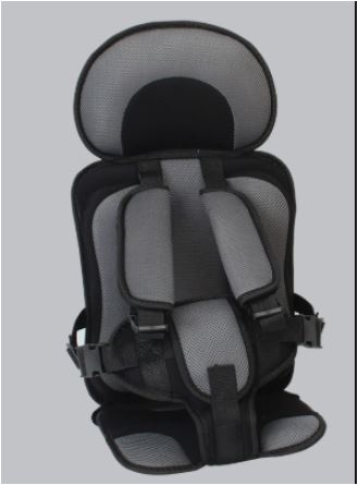 Kids' travel car seat in a vehicle, demonstrating secure installation with the 5-point harness.