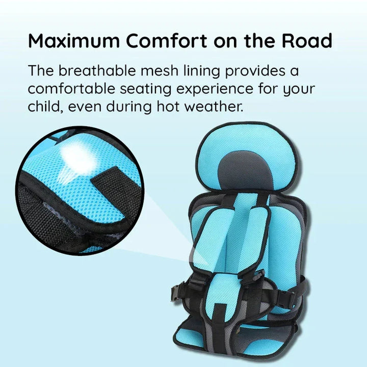 Portable booster seat for kids featuring a reliable 5-point safety harness, ideal for travel.
