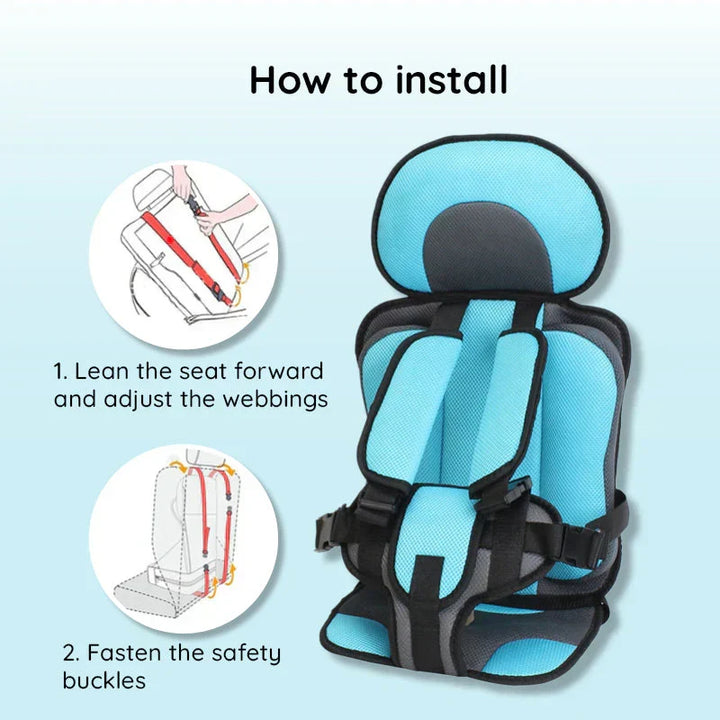 Foldable car seat for toddlers, a compact child travel gear solution with secure harness.