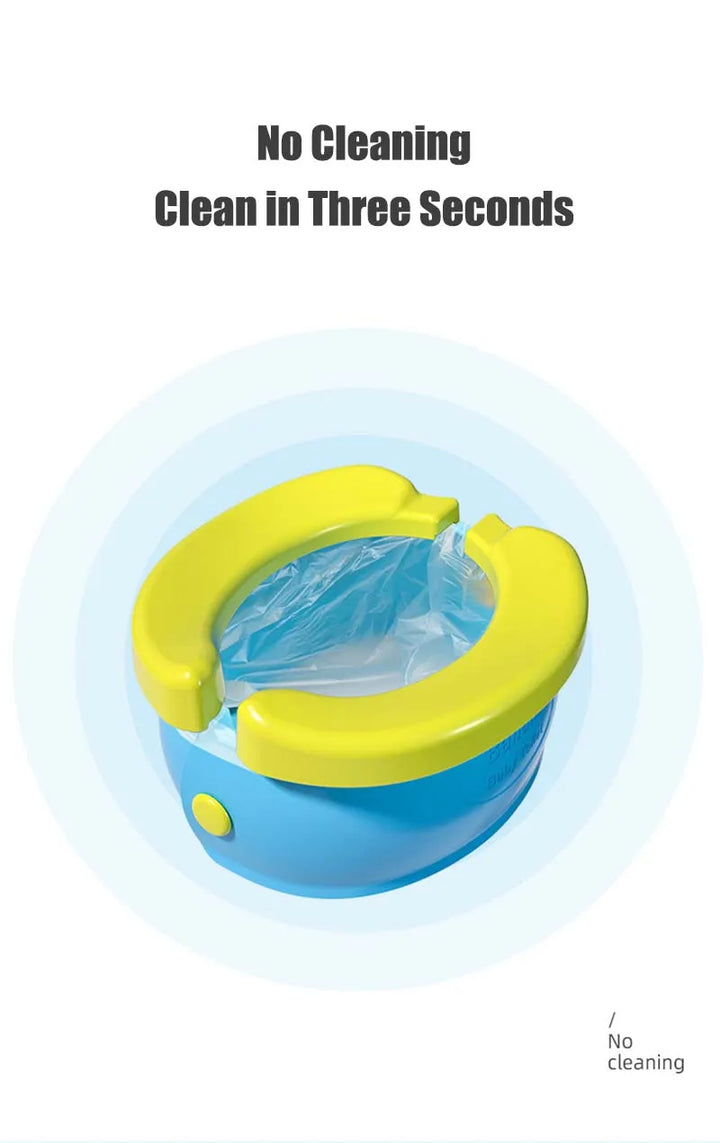 Foldable travel potty seat for kids, shown with a carry bag for convenience