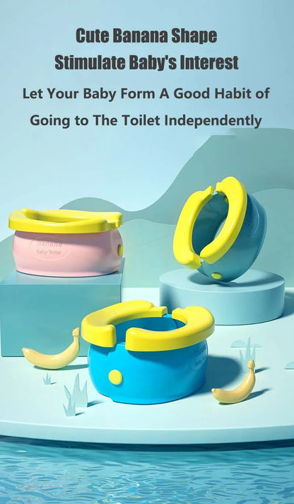 Side view of the foldable travel potty seat, showing its compact design