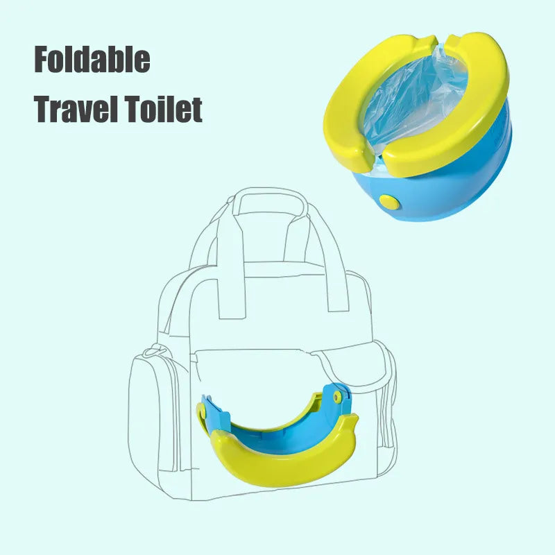 Toddler using a portable foldable potty seat, making potty training easy anywhere