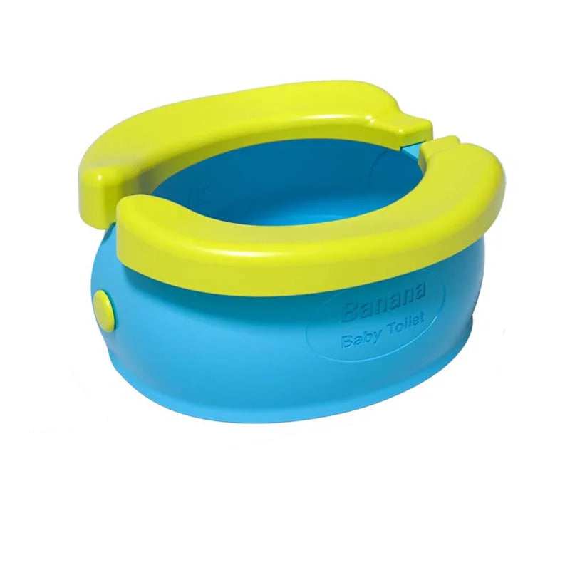 Foldable travel potty seat on standard toilet, converting it for toddler use