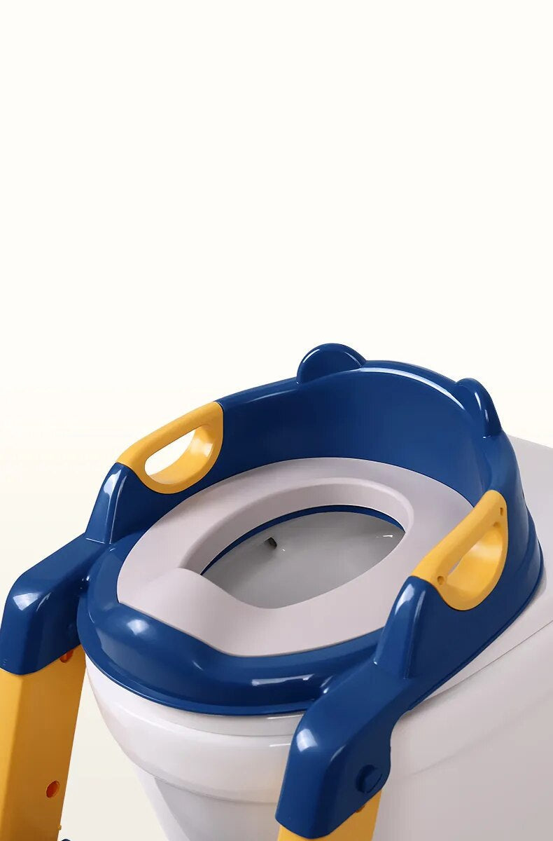 Kids' folding potty training seat with adjustable steps, featuring a secure toddler toilet aid on white background