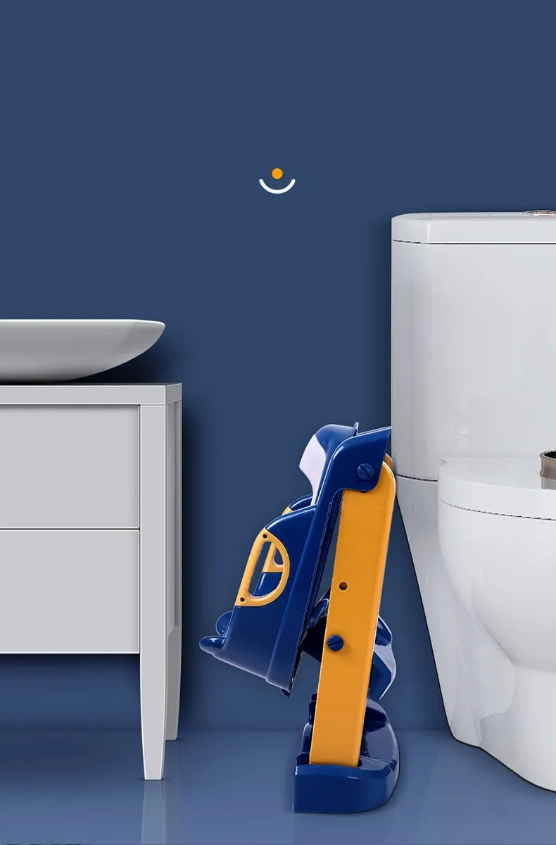 Potty training seat for kids with non-slip adjustable steps, designed for easy storage and toilet aid