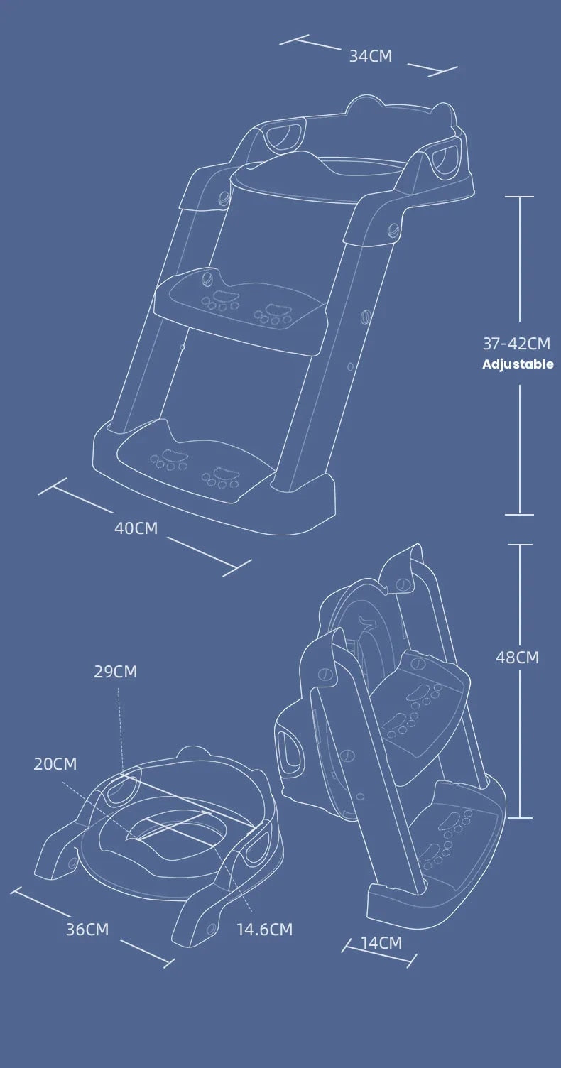 Folding potty training seat for toddlers, showcasing adjustable height steps for safe and comfortable use in bathroom