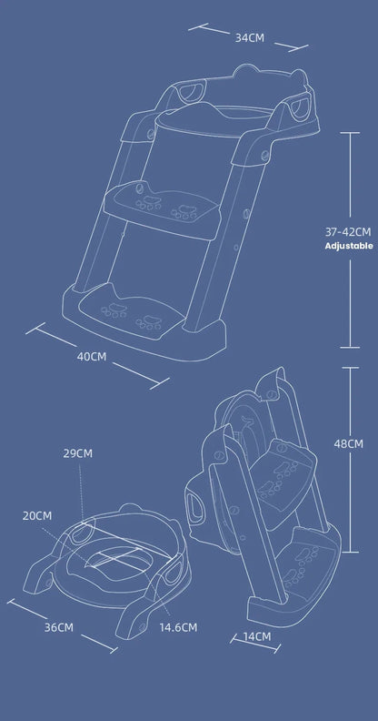 Folding potty training seat for toddlers, showcasing adjustable height steps for safe and comfortable use in bathroom