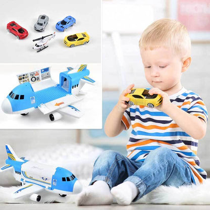 Kids' friction-powered cargo airplane toy set with mini vehicles, perfect for imaginative play.