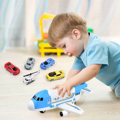 Durable friction-powered transport airplane toy for children, ideal for boys and girls, with included toy cars.