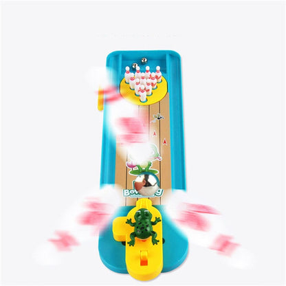 Kids Frog Bowling Set with smiling frog pins, engaging toy for active and educational play