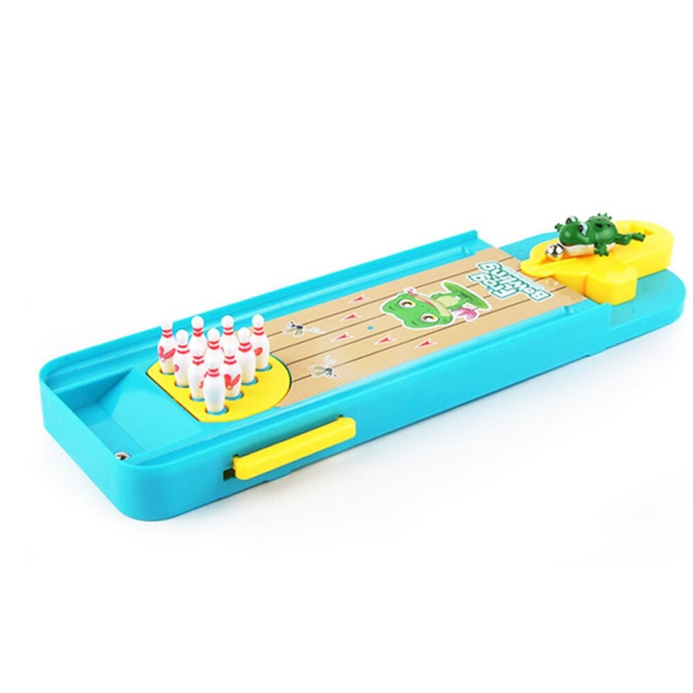 Frog-themed bowling set for kids, durable plastic, ideal for motor skill development