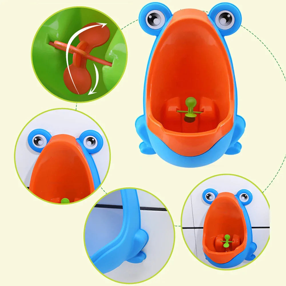 Easy clean frog potty training urinal for boys, wall-mounted design helps with toilet training independence.