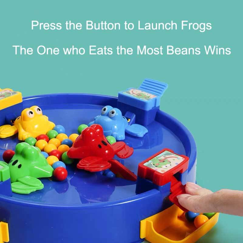 Game pieces of the Frog Tongue Board Game including cards and frogs, preschool toy.