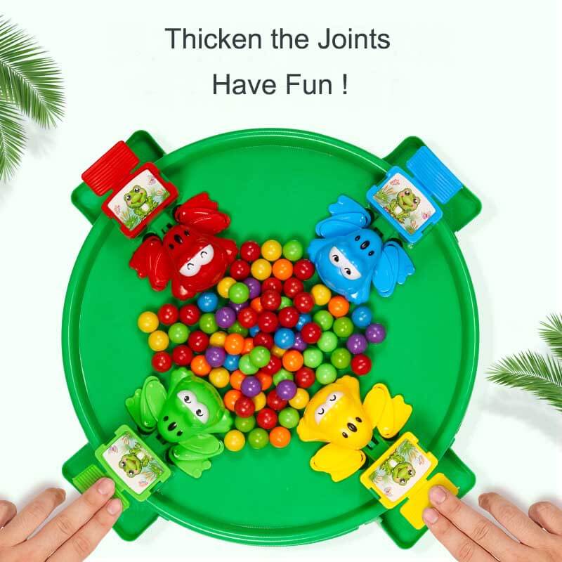 Two children laughing while playing the Frog Tongue Board Game, highlighting family fun.