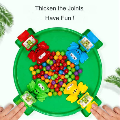 Two children laughing while playing the Frog Tongue Board Game, highlighting family fun.