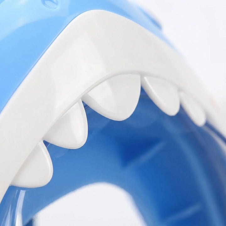 Playful shark design full face snorkel mask for kids, ensuring comfortable underwater viewing during snorkeling & swimming.