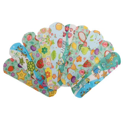 Kids' fun cartoon bandages, 100 count bulk pack for first aid and wound care.
