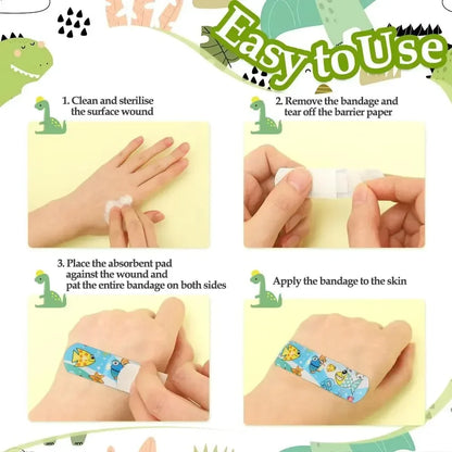 Medical supplies: 100 count bulk pack of kids' fun cartoon adhesive bandages.