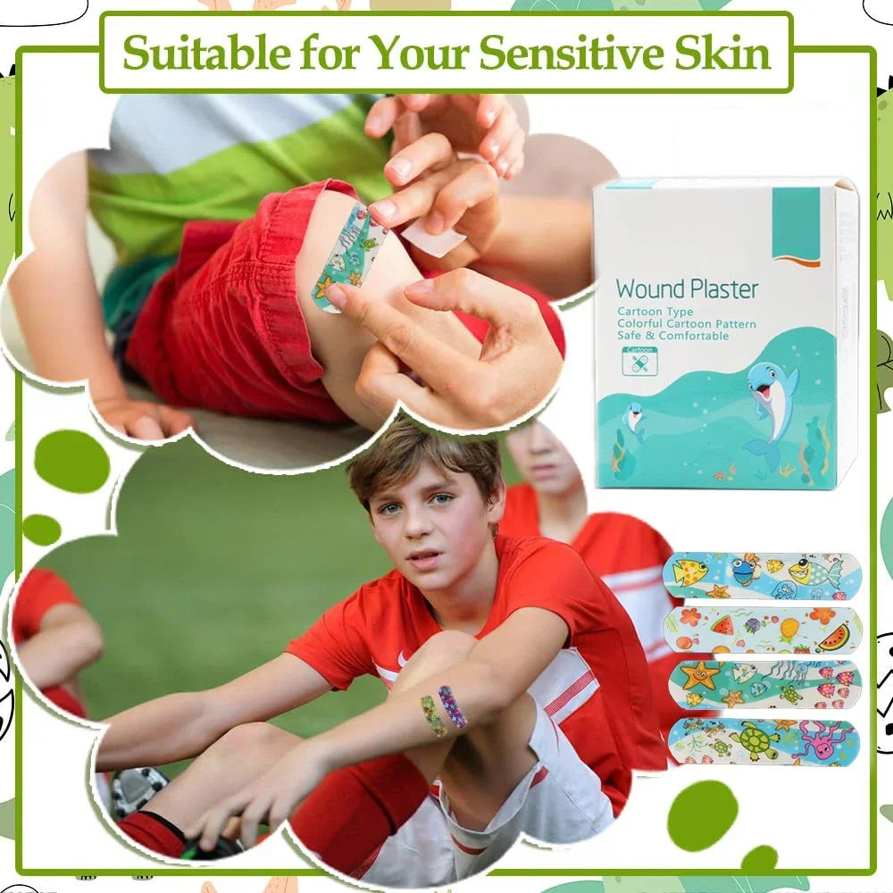 Cartoon adhesive bandages for kids, ensuring fun and effective first aid.