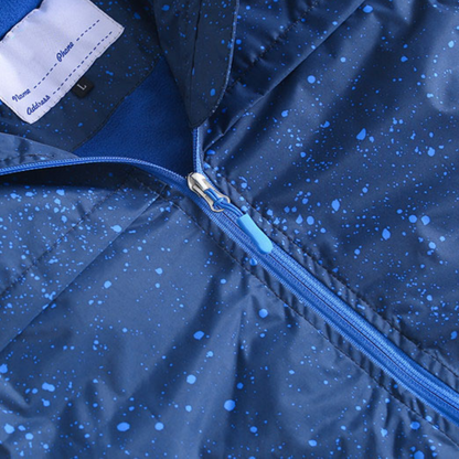 Kids' hooded jacket with galaxy print, ideal for boys & girls, protective outerwear