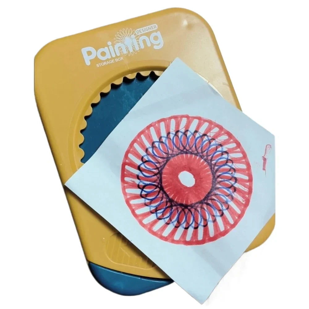 Close-up of a child drawing intricate geometric patterns with the creative art set, an educational spirograph toy.