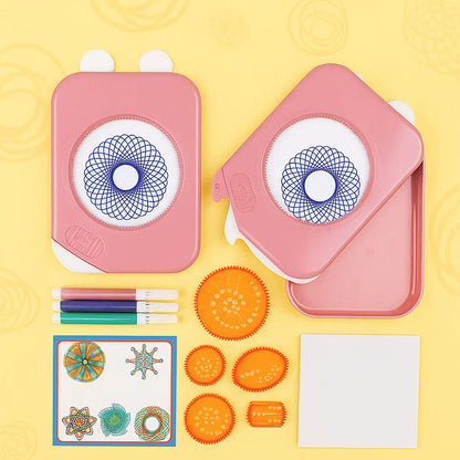 Variety of colored pens and geometric stencils included in the kids' creative art and craft set, a perfect gift.