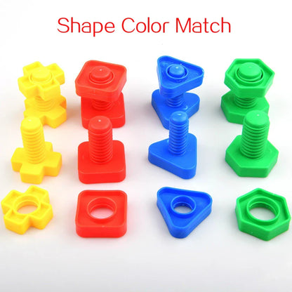 Close-up of Geometric Nut Shape Match Puzzle, vibrant colors and unique shapes for baby toys