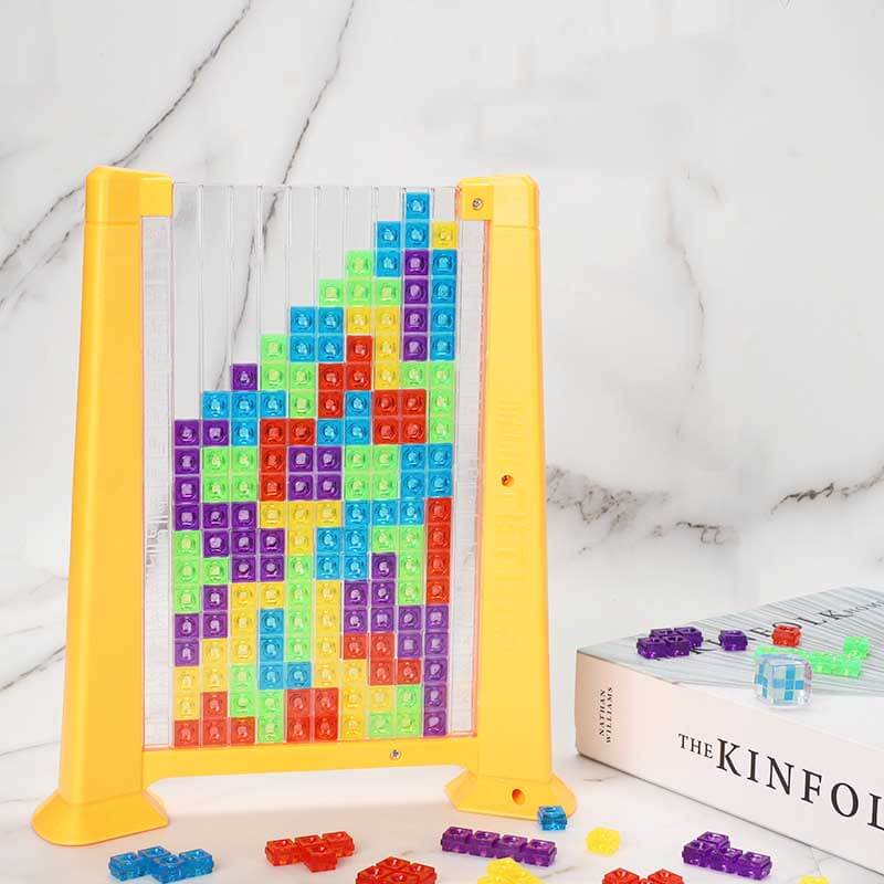 Toddler stacking geometric shapes blocks, activity toy to develop spatial awareness and fine motor skills
