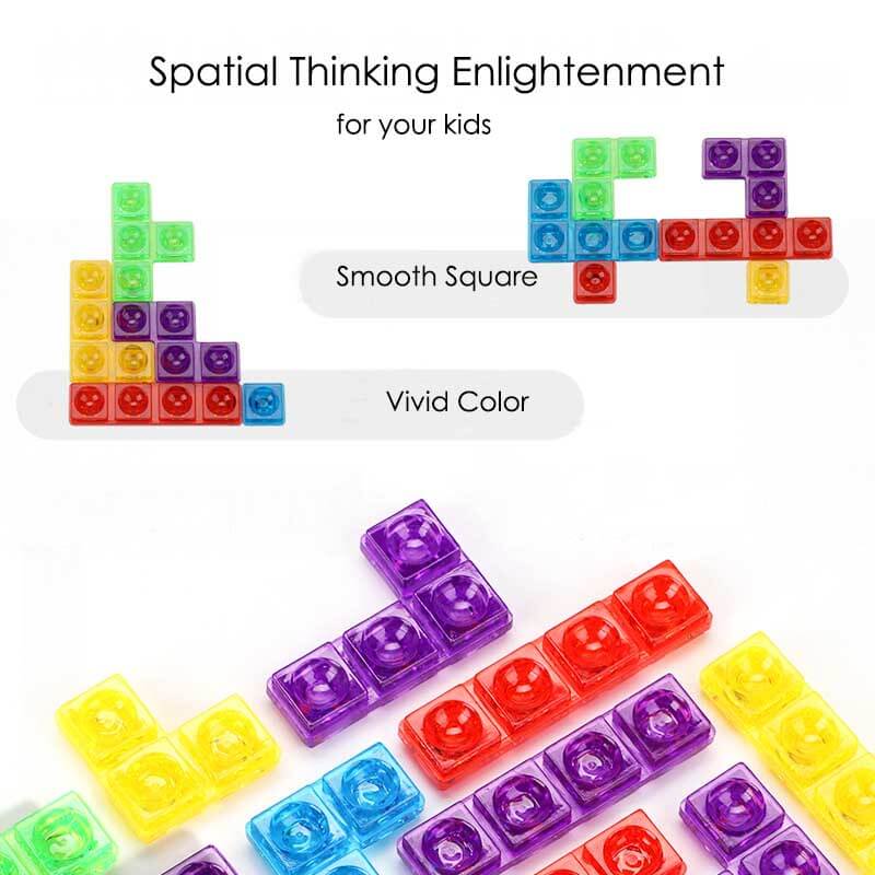 Brightly colored kids' puzzle blocks, designed to enhance spatial reasoning in young children