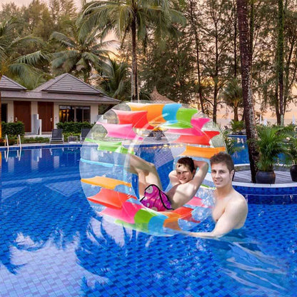 Kids' giant inflatable rainbow water wheel roller, 5-13, outdoor pool toy for summer fun