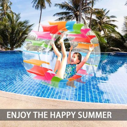Giant rainbow inflatable water wheel roller, perfect kids' outdoor summer pool float