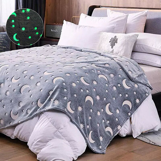 Kids' glow-in-the-dark blanket with sun & moon, luminous throw for cozy bedroom decor