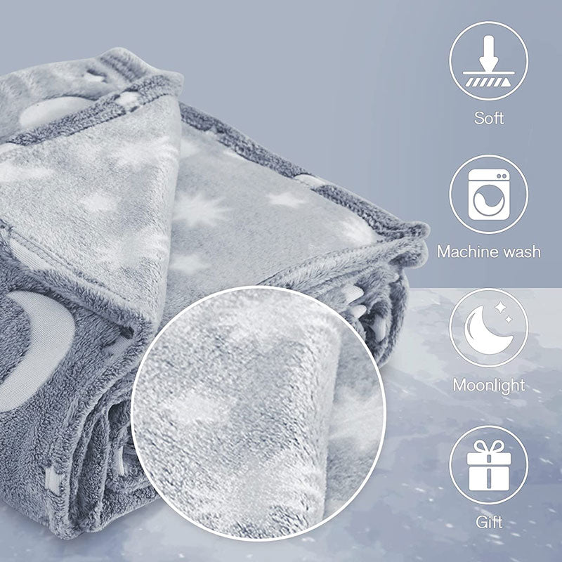 Soft children's bedding, sun and moon glow blanket, perfect night sky luminous throw