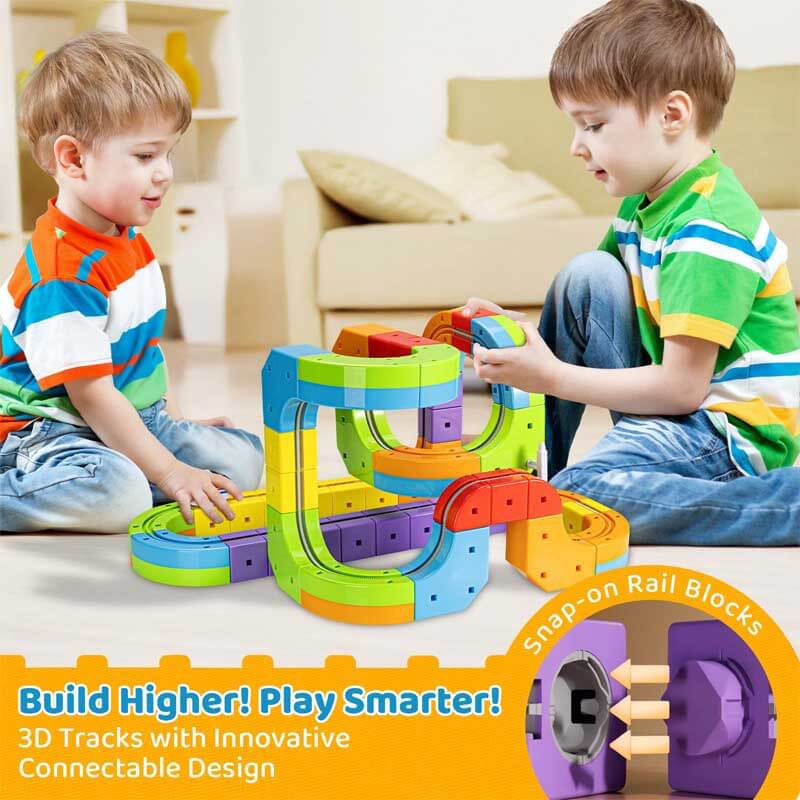 Gravity-Defying Train Track Set for kids, showcasing innovative anti-gravity loops and ramps, ideal for STEM learning
