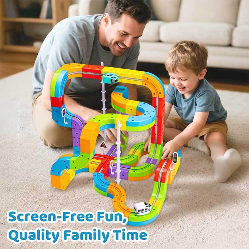 Children's Building Train Track Set, featuring a train running on an exciting gravity-defying track, creative play toy
