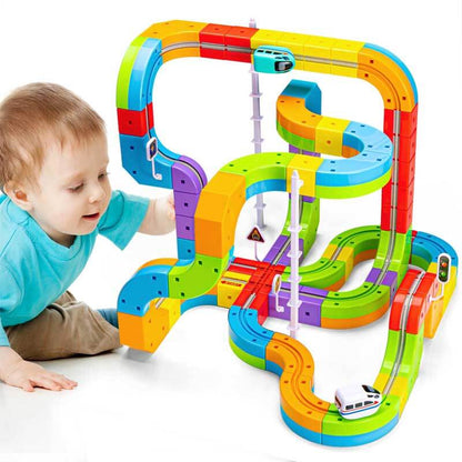 Kids Gravity-Defying Track Set, a vibrant and engaging educational toy set designed for creative train play and building