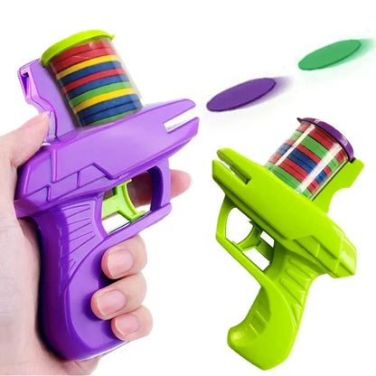 Kids' Gravity Play Toy Gun, blue & orange, designed for creative foam disc play & stress relief