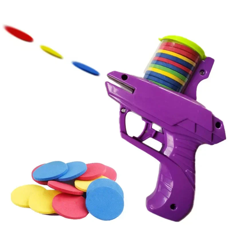 Gravity Play Toy Gun set with colorful foam discs, promoting creative play for children's gift