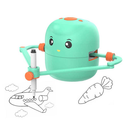 Kids' green drawing robot with pink highlights, illustrating creative learning and STEM play for children.