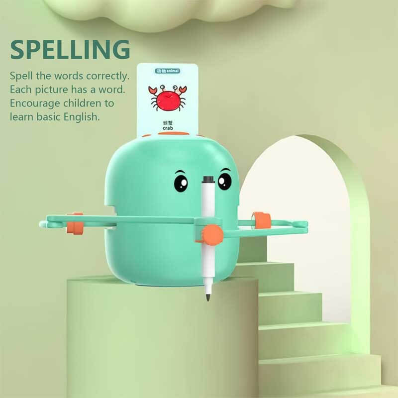 Educational drawing robot for kids, green and pink, sparking creativity and artistic development.