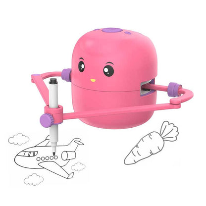 Educational robot for kids, green and pink, fostering creativity and artistic learning.