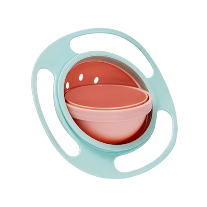 Portable green gyroscopic snack bowl, ideal for active kids and mess-free snacking.