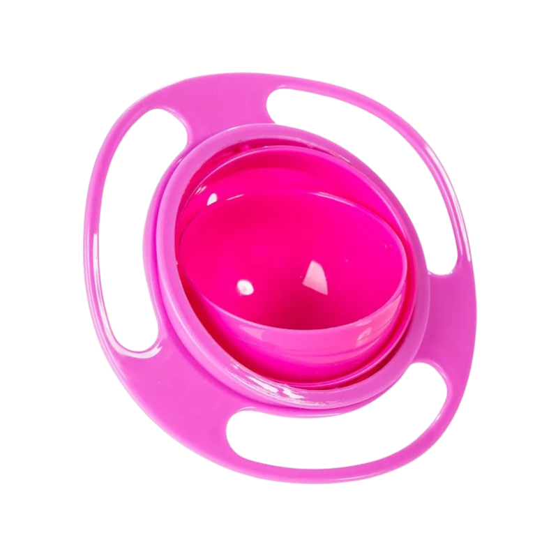 Collection of colorful kids' gyroscopic snack bowls: blue, red, and green.