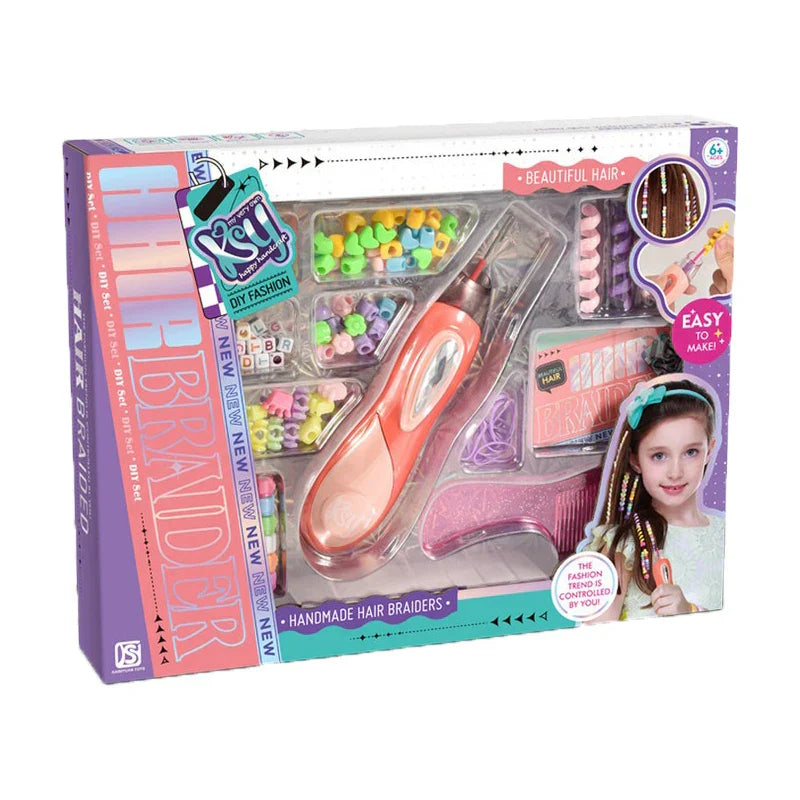 Kids hair braiding machine in pink, perfect for easy DIY hair styling & children's braids.