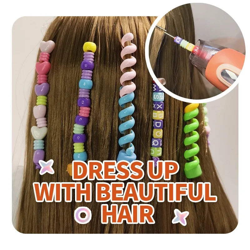 Close-up of a kids' hair braiding machine creating a neat braid, ideal for fast hair styling.